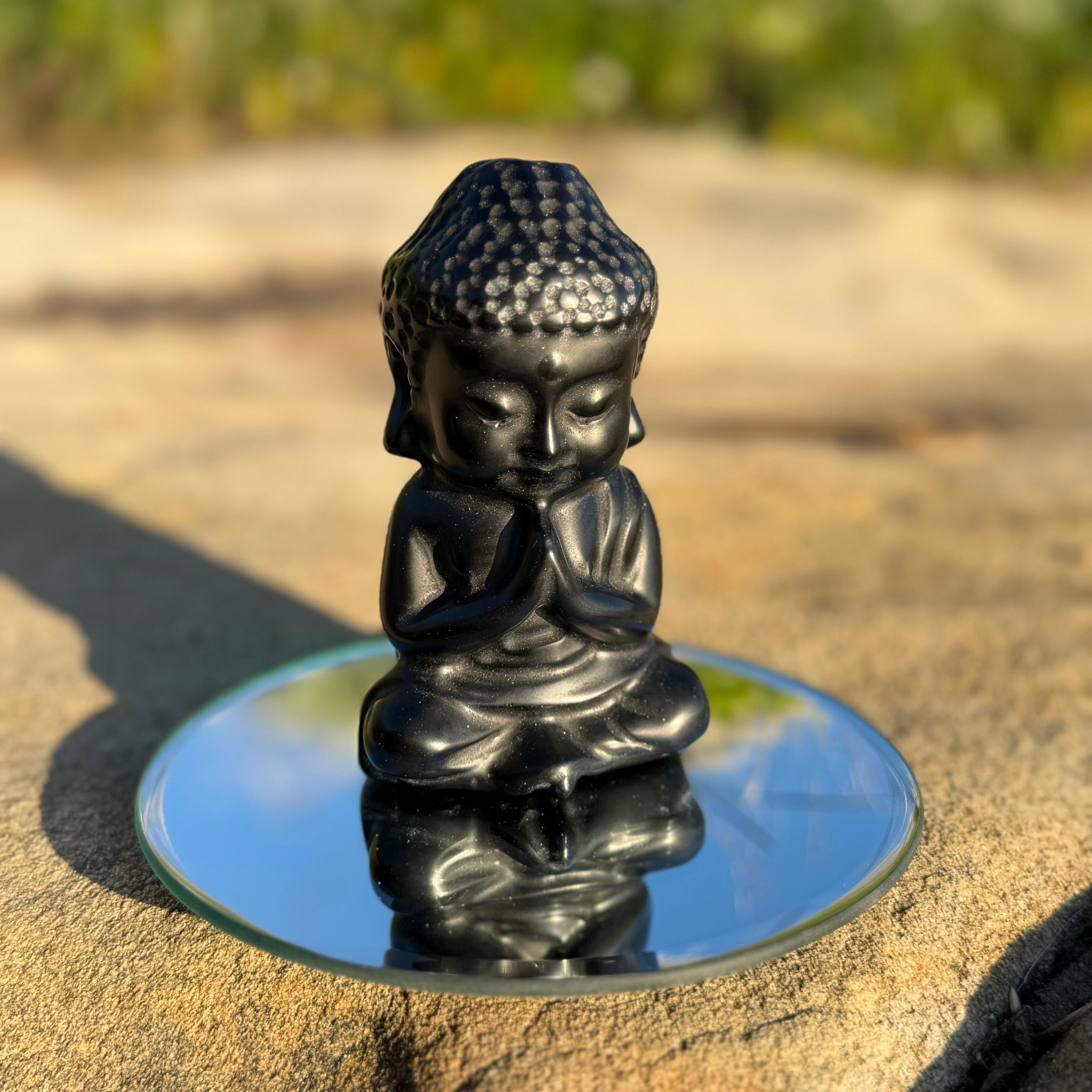 Black Obsidian Hand-Carved Buddha – Crocodile Crystals